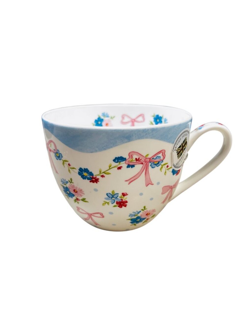 Bluebird and Willow Bone China Bow Tea Cup Mug Pink Bows Design